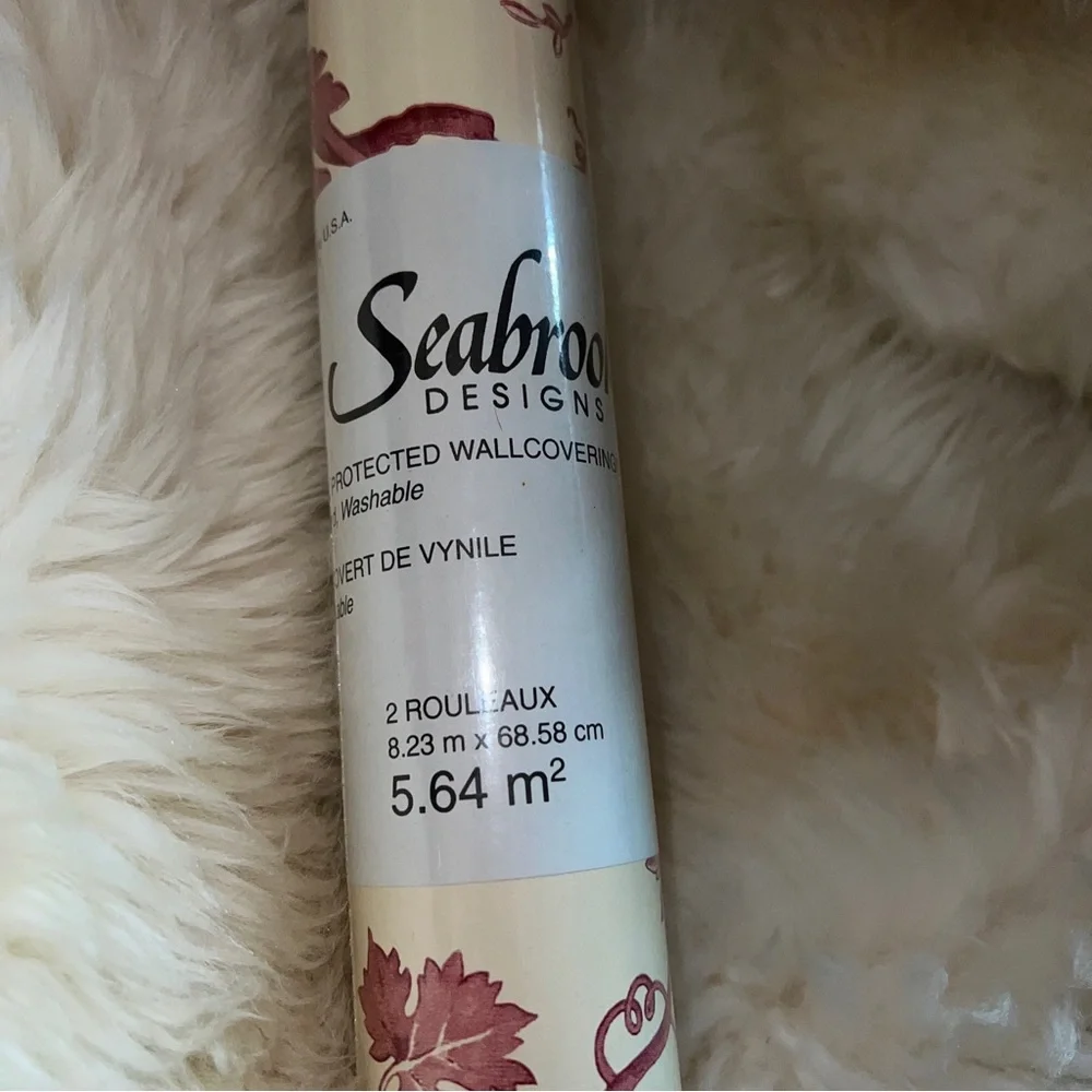 Vintage NOS Seabrook Fine Wallpaper Floral Pattern Double Roll SA295 Burgundy